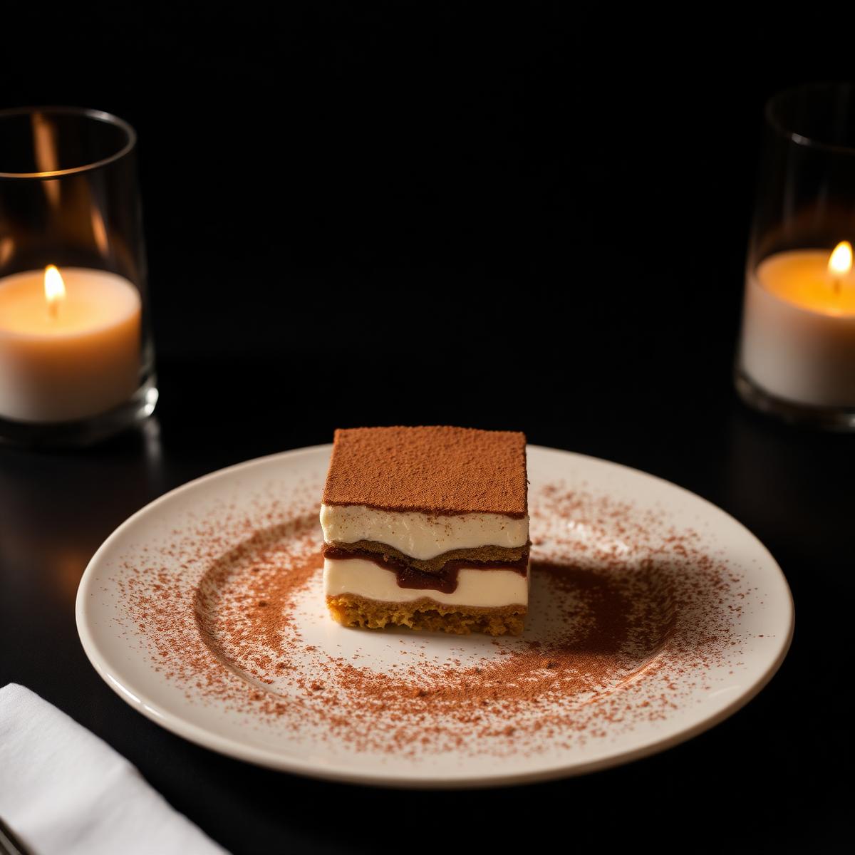 Tiramisù plated with cocoa