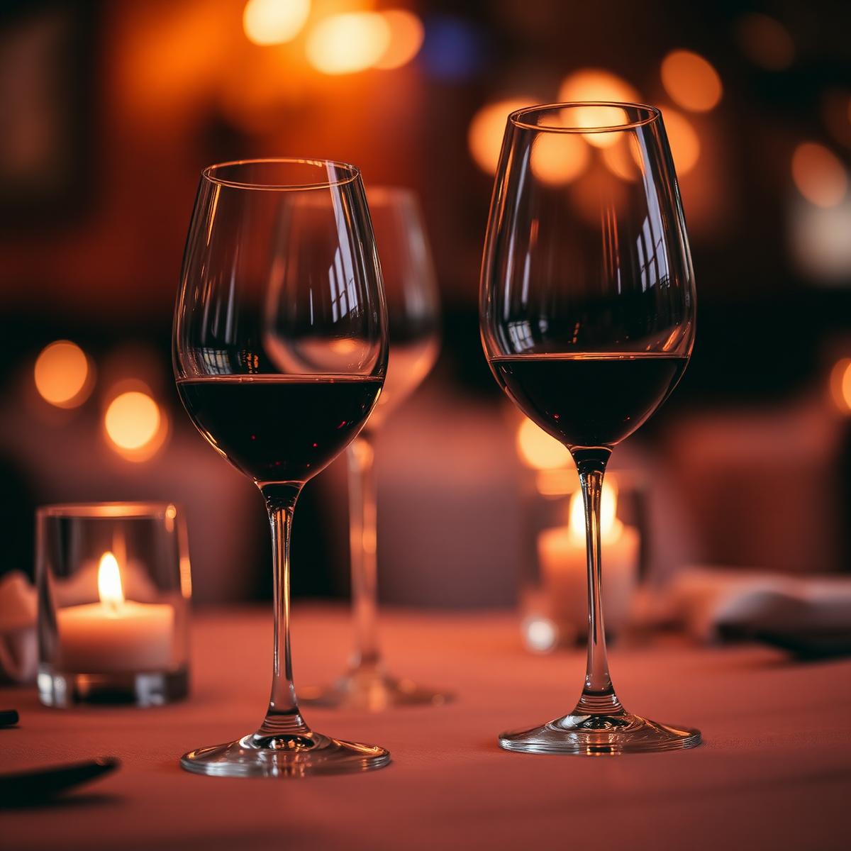 Two glasses of Italian red wine on a candlelit table